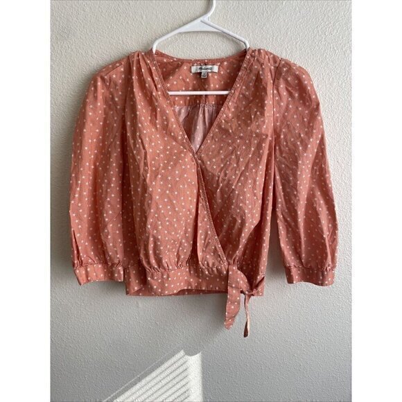 Madewell Star Scatter Wrap Shirt Blouse Size XSmall 3/4 Sleeve Coral Peach Color - Picture 1 of 10
